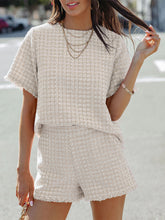Load image into Gallery viewer, Raw Hem Round Neck Top and Shorts Set