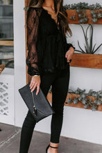 Load image into Gallery viewer, Lace Detail Plunge Long Sleeve Blouse