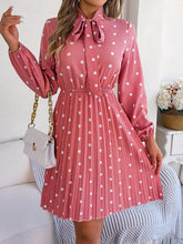 Load image into Gallery viewer, Polka Dot Tie Neck Pleated Dress