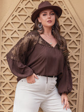 Load image into Gallery viewer, Plus Size Lace Detail Tie Neck Long Sleeve Blouse