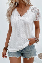 Load image into Gallery viewer, Eyelet Lace Detail V-Neck T-Shirt