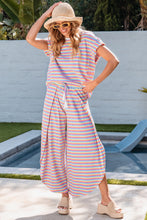 Load image into Gallery viewer, Striped Round Neck Top and Drawstring Pants Set