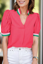 Load image into Gallery viewer, Contrast Trim Notched Short Sleeve Blouse