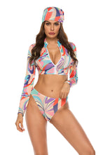 Load image into Gallery viewer, Printed Zip Up Three-Piece Swim Set