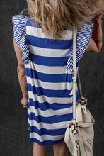 Load image into Gallery viewer, Ruffled Striped Round Neck Cap Sleeve Mini Dress