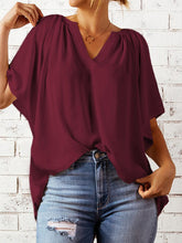 Load image into Gallery viewer, Ruched Notched Half Sleeve Blouse