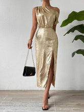 Load image into Gallery viewer, Slit One Shoulder Short Sleeve Midi Dress