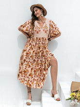 Load image into Gallery viewer, Plus Size Printed Tie Neck Half Sleeve Midi Dress