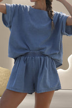 Load image into Gallery viewer, Round Neck Short Sleeve Top and Shorts Denim Set