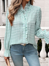 Load image into Gallery viewer, Frill Ruffled Plaid Long Sleeve Shirt