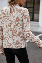 Load image into Gallery viewer, Floral Print Mock Neck Flounce Sleeve Blouse