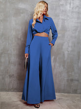 Load image into Gallery viewer, Collared Neck Long Sleeve Top and Wide Leg Pants Set