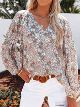 Load image into Gallery viewer, Floral Notched Balloon Sleeve Blouse