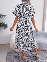 Load image into Gallery viewer, Printed Collared Neck Short Sleeve Tie Waist Dress