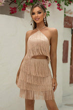 Load image into Gallery viewer, Halter Neck Fringe Top and Skirt Set