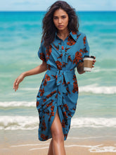 Load image into Gallery viewer, Tied Button Up Printed Short Sleeve Shirt Dress