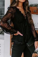 Load image into Gallery viewer, Lace Detail Plunge Long Sleeve Blouse