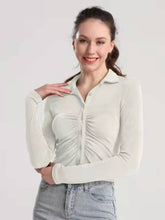 Load image into Gallery viewer, Ruched Button Up Long Sleeve T-Shirt