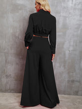 Load image into Gallery viewer, Collared Neck Long Sleeve Top and Wide Leg Pants Set