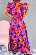 Load image into Gallery viewer, Printed Ruffled Mock Neck Tiered Dress