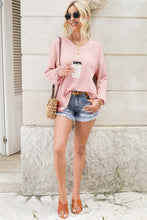 Load image into Gallery viewer, Waffle-Knit V-Neck Long Sleeve Top