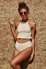 Load image into Gallery viewer, Frill Halter Neck Swim Top and Bottom Set