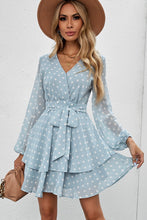 Load image into Gallery viewer, Tied Layered Polka Dot Balloon Sleeve Dress