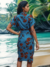 Load image into Gallery viewer, Tied Button Up Printed Short Sleeve Shirt Dress