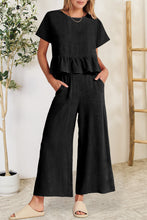 Load image into Gallery viewer, Peplum Round Neck Short Sleeve Top and Pants Set