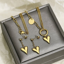 Load image into Gallery viewer, Titanium Steel Heart Necklace and Drop Earrings Jewelry Set