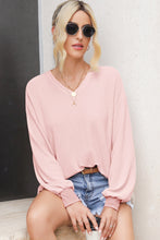 Load image into Gallery viewer, Waffle-Knit V-Neck Long Sleeve Top