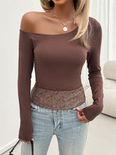 Load image into Gallery viewer, Single Shoulder Long Sleeve Lace T-Shirt