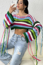 Load image into Gallery viewer, Fringe Striped Round Neck Knit Top