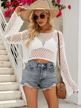 Load image into Gallery viewer, Openwork Round Neck Long Sleeve Cover-Up