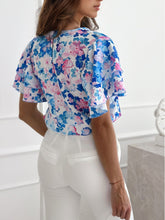 Load image into Gallery viewer, Floral Round Neck Flutter Sleeve Blouse