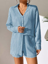 Load image into Gallery viewer, Textured Buttoned Shirt and Shorts Set