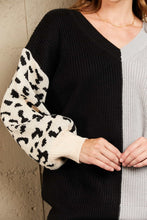 Load image into Gallery viewer, Woven Right Leopard Color Block V-Neck Tunic Pullover Sweater