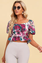 Load image into Gallery viewer, Floral Tied Cropped Peplum Blouse
