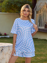 Load image into Gallery viewer, Plaid Round Neck Top and Shorts Lounge Set