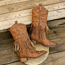 Load image into Gallery viewer, Studded Fringe Block Heel Boots
