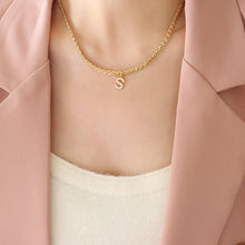 Load image into Gallery viewer, Brass Inlaid Zircon Letter Pendant Necklace
