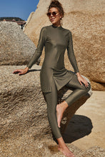 Load image into Gallery viewer, Slit Mock Neck Long Sleeve Top and Pants Swim Set
