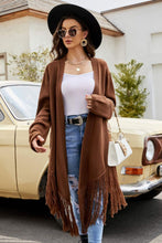 Load image into Gallery viewer, Fringe Hem Open Front Ribbed Trim Cardigan