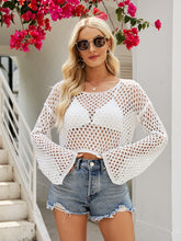 Load image into Gallery viewer, Openwork Round Neck Long Sleeve Cover-Up