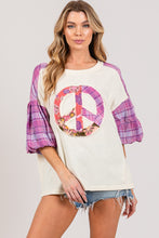 Load image into Gallery viewer, SAGE + FIG Full Size Peace Applique Patch with Plaid Contrast Top
