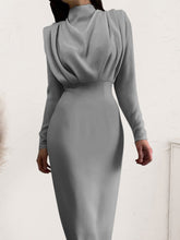 Load image into Gallery viewer, Ruched Turtleneck Long Sleeve Dress