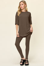 Load image into Gallery viewer, Double Take Full Size Round Neck Dropped Shoulder T-Shirt and Leggings Set