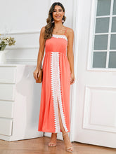Load image into Gallery viewer, Slit Lace Detail Spaghetti Strap Dress