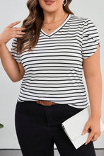 Load image into Gallery viewer, Plus Size Striped V-Neck Short Sleeve T-Shirt