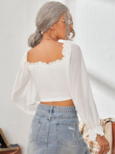 Load image into Gallery viewer, Mesh Sweetheart Neck Flounce Sleeve Top